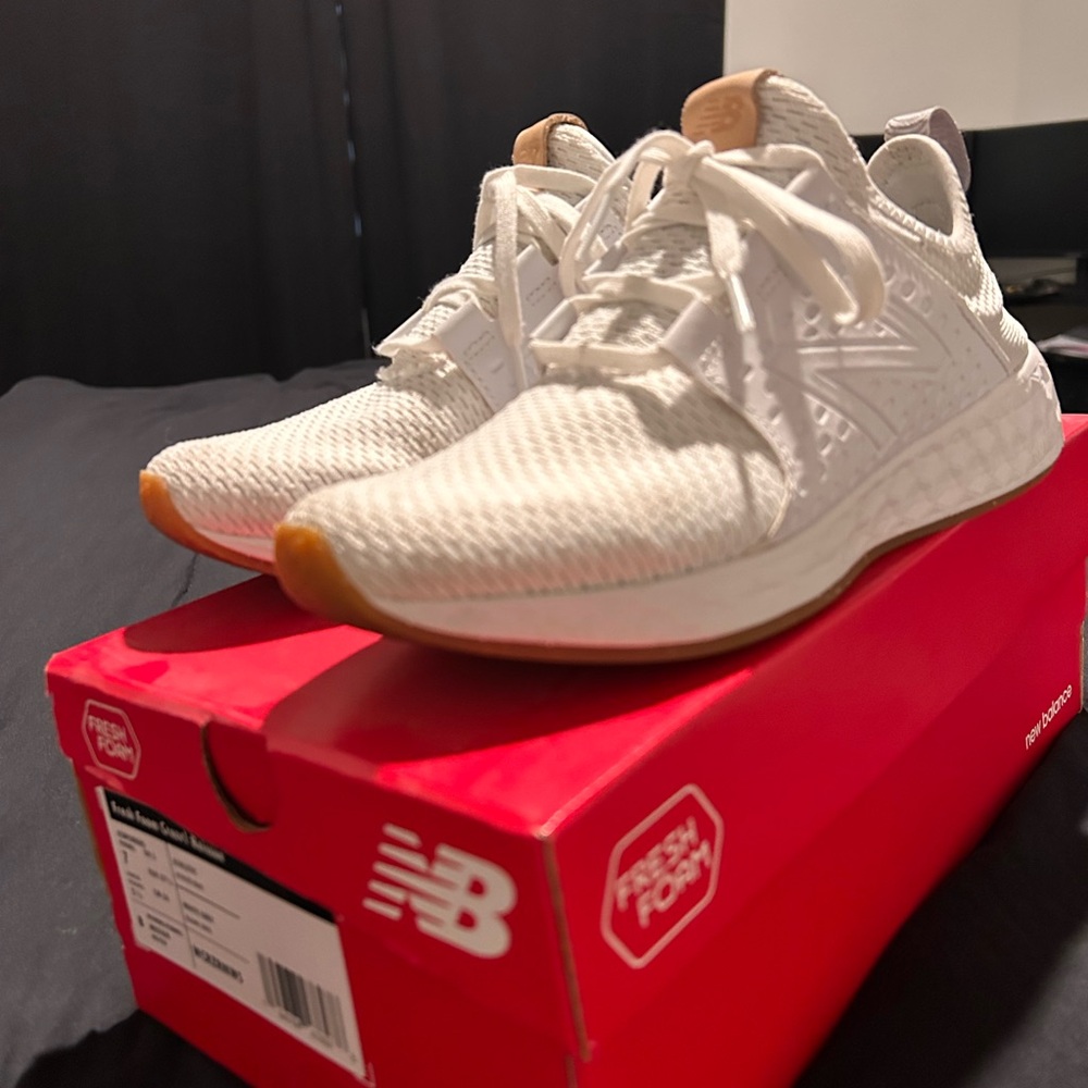 New Balance White and Tan Sneakers